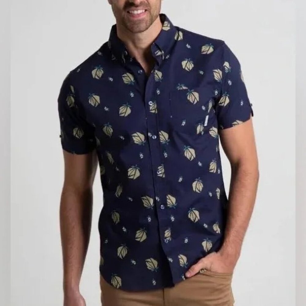 Ben Sherman Digital Floral Maritime Blue Men's Short Sleeved Summer Shirt Size S